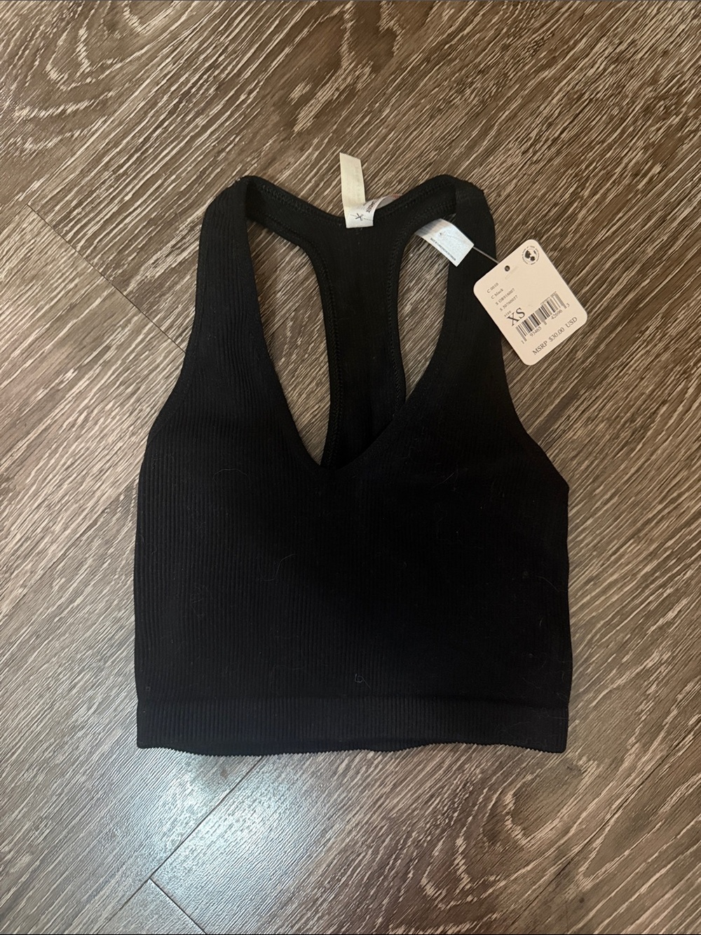 Black Ribbed Racerback Bralette - Size XS